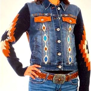 Scully aztec print embroidered denim jacket - SIZE LARGE - has some stretch.
